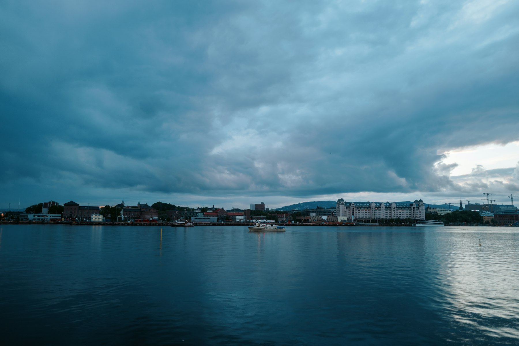 Oslo seen from the fjord at dusk